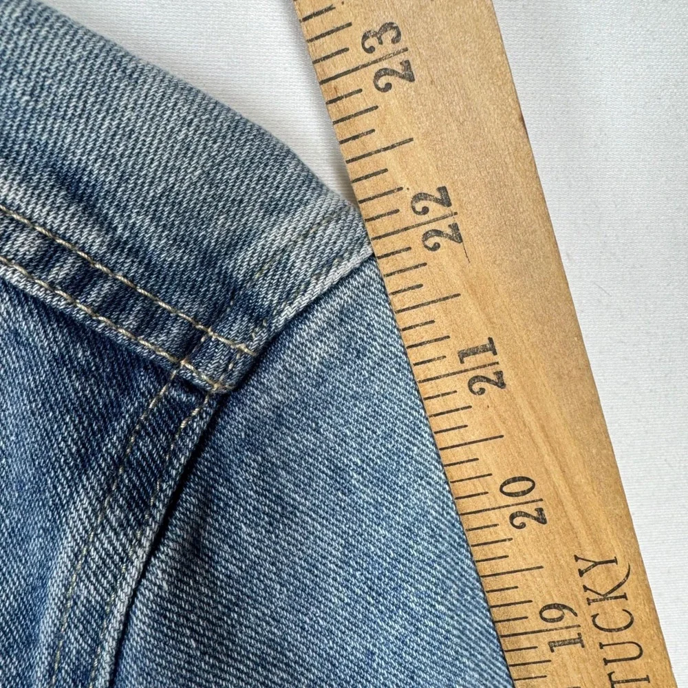 BBJ Los Angeles Denim Jacket‎ Blue White Distressed Cropped Jean Coat Sz Medium